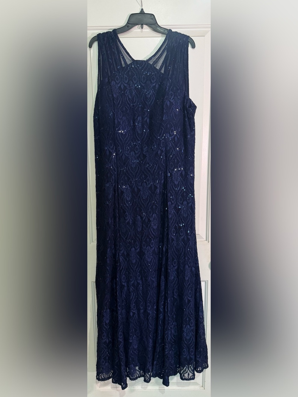 R&M Richards Navy Lace & Sequin Formal Gown